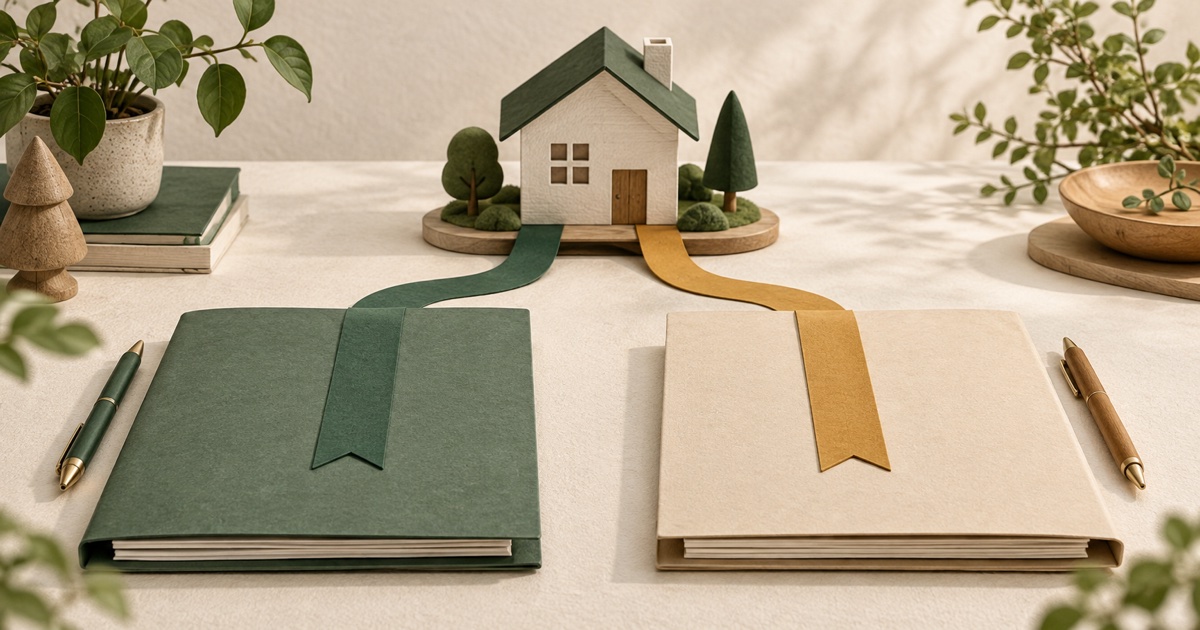 一つの住宅につながる、別々の二つのローン契約書を表したイメージ